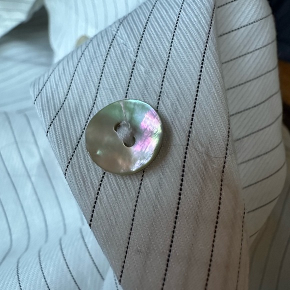 Farinaz Taghavi NWT White Black Stripe Button Down Blouse V Neck Collard… - Picture 13 of 16